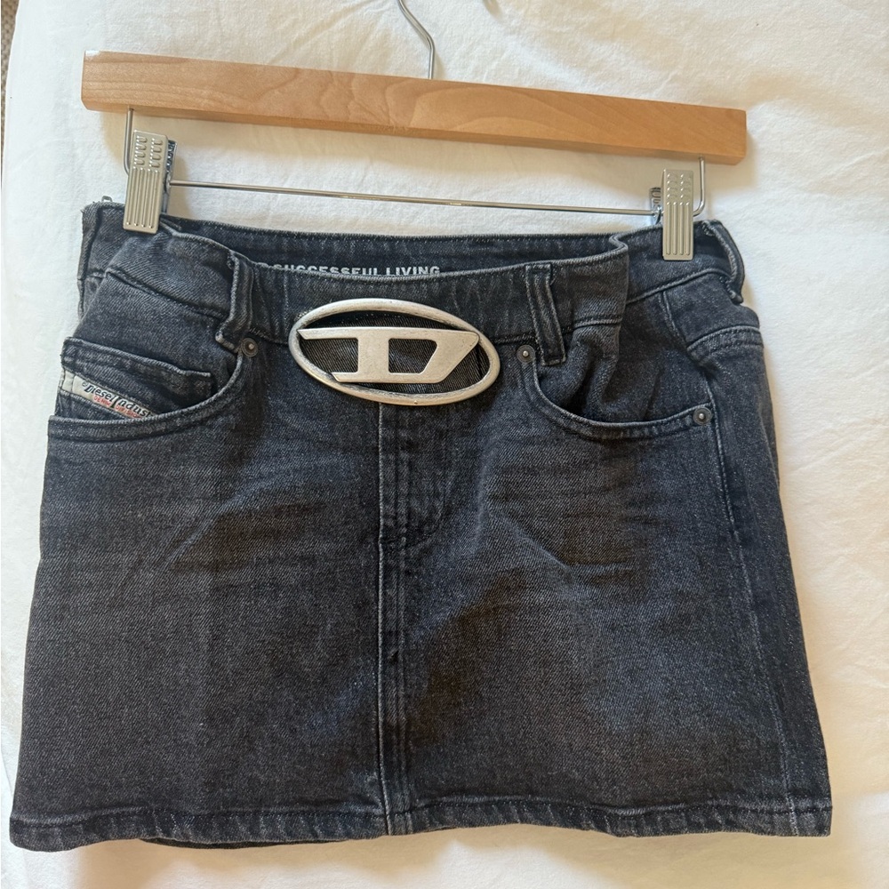 Diesel Charcoal Denim Mini Skirt with Silver Accent